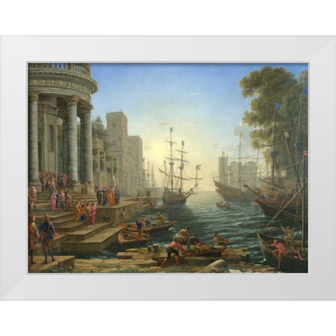Seaport with the embarkation of Saint Ursula White Modern Wood Framed Art Print by Gellee, Claude