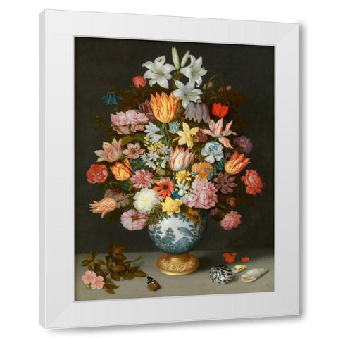A still life of flowers in a Wan-Li Vase White Modern Wood Framed Art Print by Bosschaert the Elder, Ambrosius