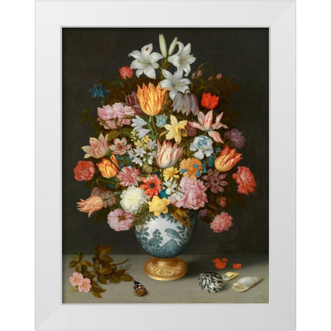 A still life of flowers in a Wan-Li Vase White Modern Wood Framed Art Print by Bosschaert the Elder, Ambrosius