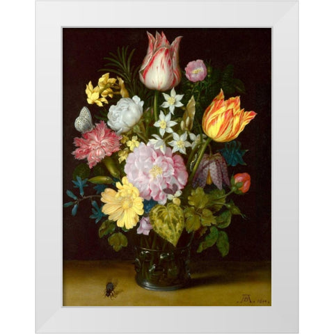 Flowers in a glass vase White Modern Wood Framed Art Print by Bosschaert the Elder, Ambrosius