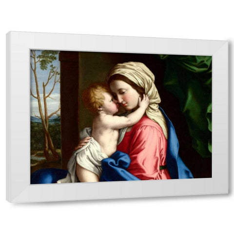 The Virgin and Child embracing (detail) White Modern Wood Framed Art Print by Sassoferrato