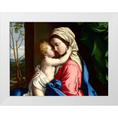The Virgin and Child embracing (detail) White Modern Wood Framed Art Print by Sassoferrato