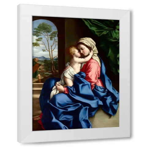 The Virgin and Child embracing White Modern Wood Framed Art Print by Sassoferrato