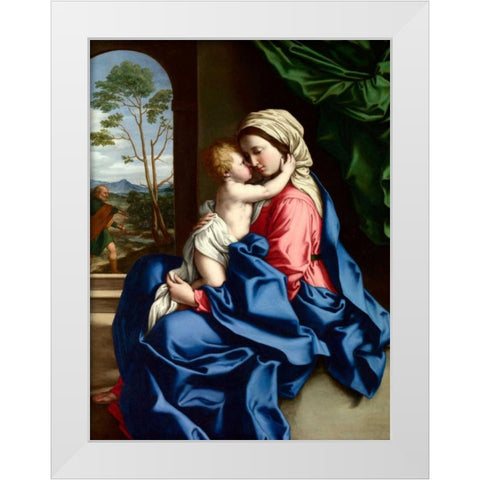 The Virgin and Child embracing White Modern Wood Framed Art Print by Sassoferrato