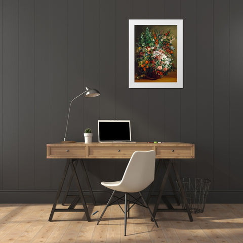 Bouquet of flowers in a vase White Modern Wood Framed Art Print by Courbet, Gustave