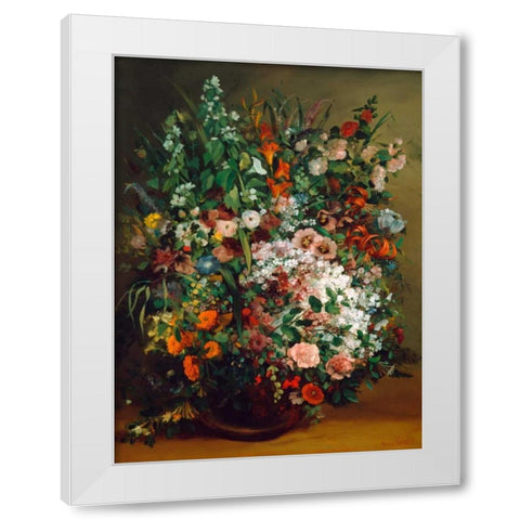 Bouquet of flowers in a vase White Modern Wood Framed Art Print by Courbet, Gustave