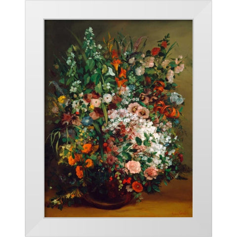 Bouquet of flowers in a vase White Modern Wood Framed Art Print by Courbet, Gustave