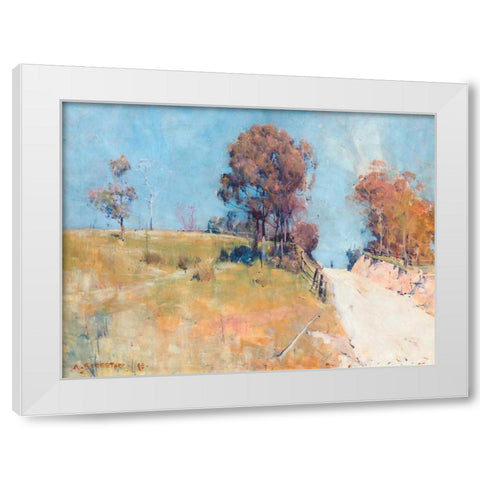 Sunlight (Cutting on a hot road) White Modern Wood Framed Art Print by Streeton, Arthur