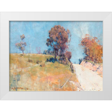 Sunlight (Cutting on a hot road) White Modern Wood Framed Art Print by Streeton, Arthur