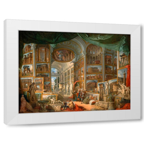 Galleria con vedute di Roma antica White Modern Wood Framed Art Print by Panini, Giovanni Paolo