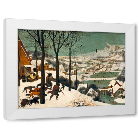 Hunters in the Snow (Winter) White Modern Wood Framed Art Print by Bruegel the Elder, Pieter
