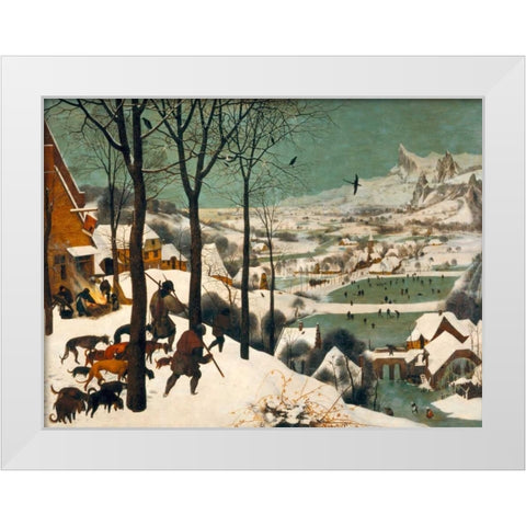 Hunters in the Snow (Winter) White Modern Wood Framed Art Print by Bruegel the Elder, Pieter