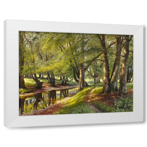 A summer day in the forest White Modern Wood Framed Art Print by Monsted, Peder Mork