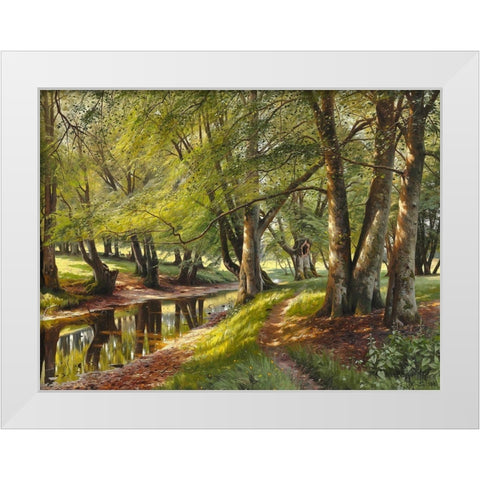 A summer day in the forest White Modern Wood Framed Art Print by Monsted, Peder Mork