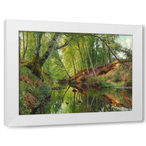 A stream in the forest White Modern Wood Framed Art Print by Monsted, Peder Mork