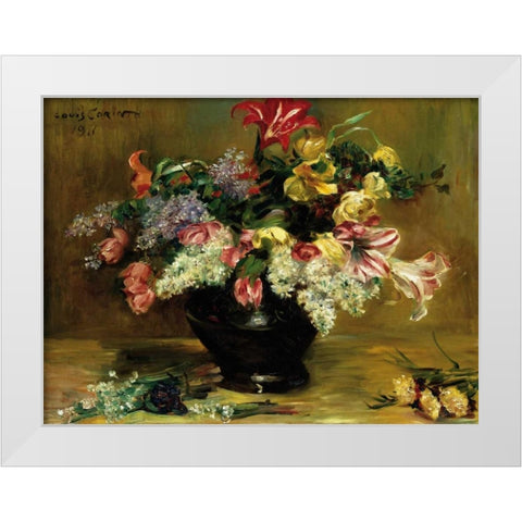 Amaryllis, Lilac and Tulips White Modern Wood Framed Art Print by Berneker, Louis F.