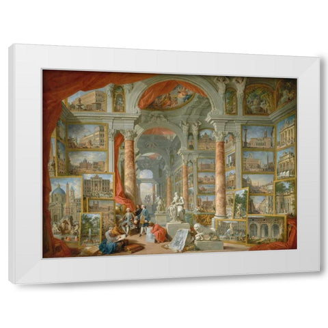 Galleria con vedute di Roma antica White Modern Wood Framed Art Print by Panini, Giovanni Paolo