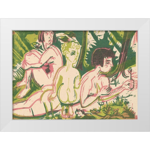 Nude Women with a Child in the Forest White Modern Wood Framed Art Print by Kirchner, Ernst Ludwig
