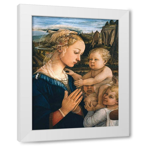 Madonna col Bambino e angeli (detail) White Modern Wood Framed Art Print by Lippi, Filippo