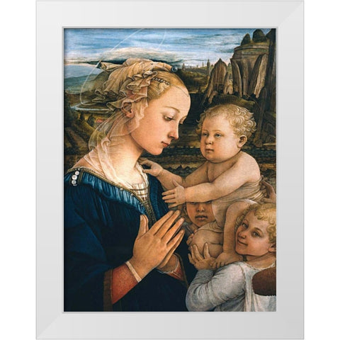 Madonna col Bambino e angeli (detail) White Modern Wood Framed Art Print by Lippi, Filippo