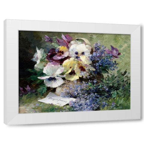 Pansies and Forget Me Not White Modern Wood Framed Art Print by Furcy de Lavault, Albert-Tibulle