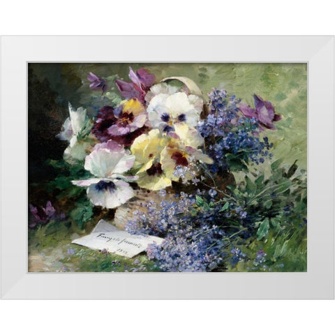 Pansies and Forget Me Not White Modern Wood Framed Art Print by Furcy de Lavault, Albert-Tibulle