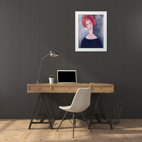 Red Head White Modern Wood Framed Art Print by Modigliani, Amedeo