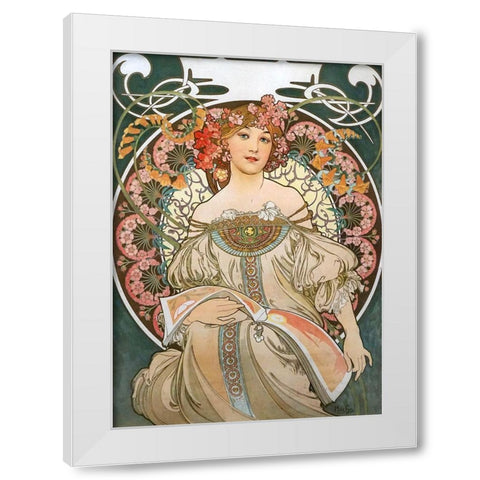 Reverie White Modern Wood Framed Art Print by Mucha, Alphonse
