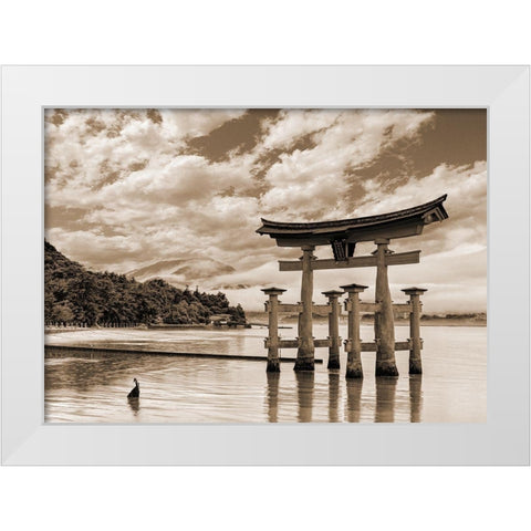 Itsukushima Shrine-Hiroshima-Japan (BW) White Modern Wood Framed Art Print by Pangea Images