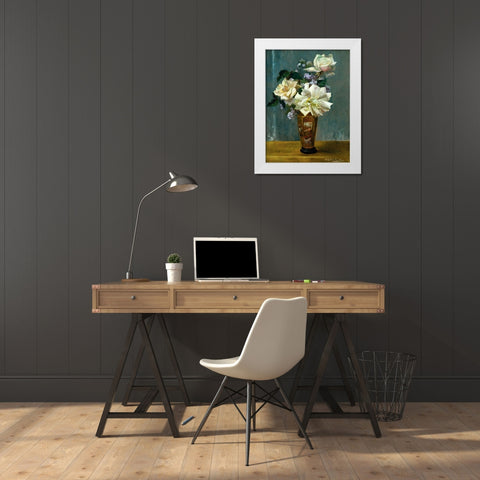 Still Life of Roses in an Oriental Vase White Modern Wood Framed Art Print by Binford McCloskey, Alberta