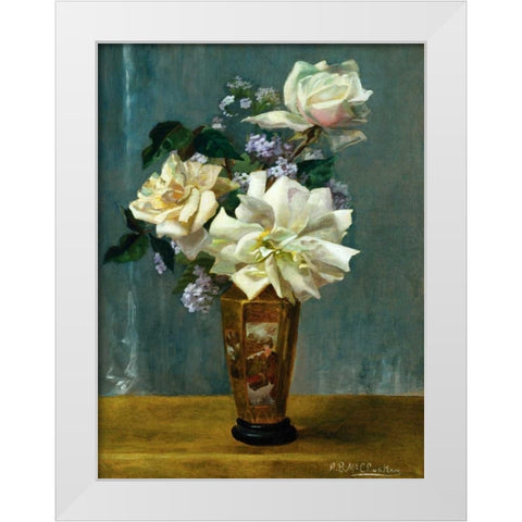 Still Life of Roses in an Oriental Vase White Modern Wood Framed Art Print by Binford McCloskey, Alberta