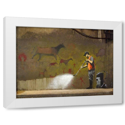 Leake Street London-graffiti attributed to Banksy White Modern Wood Framed Art Print by Anonymous