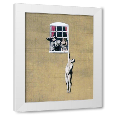 Park Street, Bristol (graffiti attributed to Banksy) White Modern Wood Framed Art Print by Anonymous (attributed to Banksy)