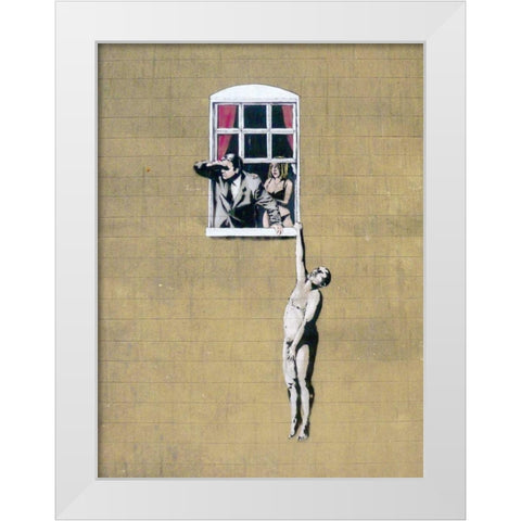 Park Street, Bristol (graffiti attributed to Banksy) White Modern Wood Framed Art Print by Anonymous (attributed to Banksy)