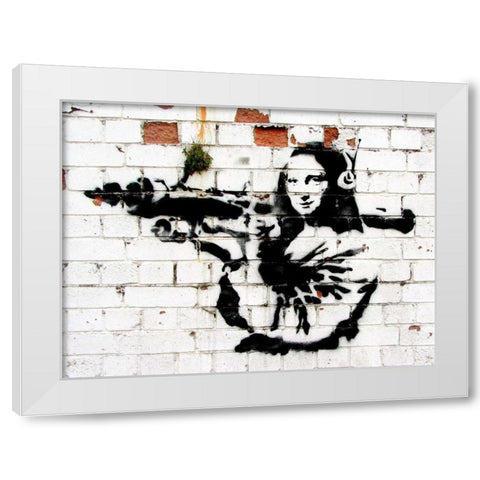 Noel Street, Soho, London (graffiti attributed to Banksy) White Modern Wood Framed Art Print by Anonymous (attributed to Banksy)