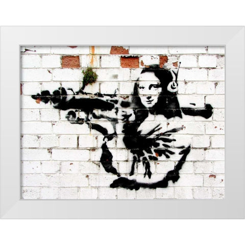 Noel Street, Soho, London (graffiti attributed to Banksy) White Modern Wood Framed Art Print by Anonymous (attributed to Banksy)