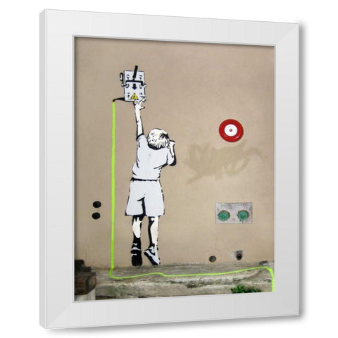 Boy – North 6th Avenue, NYC (graffiti attributed to Banksy) White Modern Wood Framed Art Print by Anonymous (attributed to Banksy)