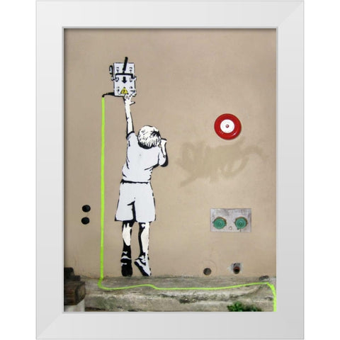 Boy – North 6th Avenue, NYC (graffiti attributed to Banksy) White Modern Wood Framed Art Print by Anonymous (attributed to Banksy)