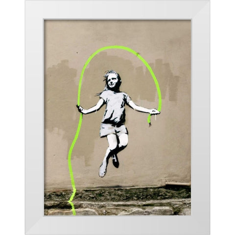 Girl – North 6th Avenue, NYC (graffiti attributed to Banksy) White Modern Wood Framed Art Print by Anonymous (attributed to Banksy)