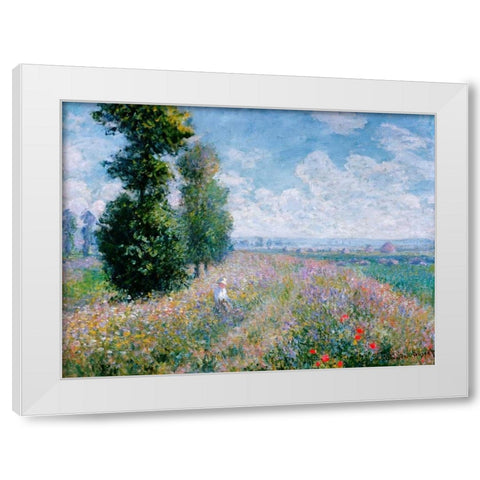 Meadow with Poplars White Modern Wood Framed Art Print by Monet, Claude