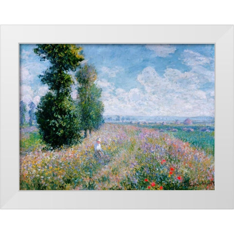 Meadow with Poplars White Modern Wood Framed Art Print by Monet, Claude