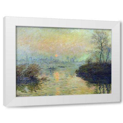 Sun Setting over the Seine at Lavacourt White Modern Wood Framed Art Print by Monet, Claude