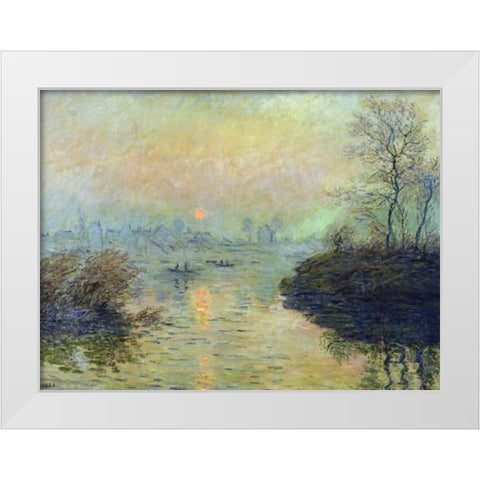 Sun Setting over the Seine at Lavacourt White Modern Wood Framed Art Print by Monet, Claude