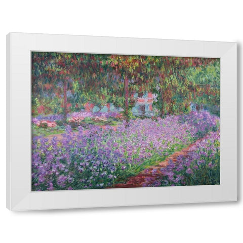 The Artists Garden at Giverny White Modern Wood Framed Art Print by Monet, Claude