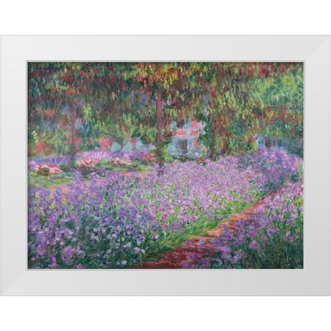 The Artists Garden at Giverny White Modern Wood Framed Art Print by Monet, Claude