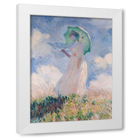 Woman with Parasol-Left White Modern Wood Framed Art Print by Monet, Claude