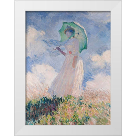 Woman with Parasol-Left White Modern Wood Framed Art Print by Monet, Claude
