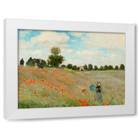 Coquelicots White Modern Wood Framed Art Print by Monet, Claude