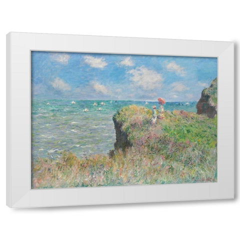 Cliff Walk at Pourville White Modern Wood Framed Art Print by Monet, Claude