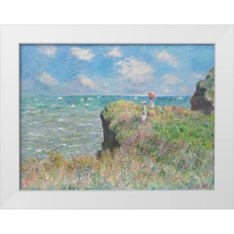 Cliff Walk at Pourville White Modern Wood Framed Art Print by Monet, Claude